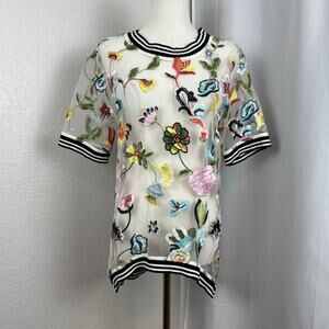 Hilary Radley For Katherine Barclay Top Womens XS Sheer Floral Mesh Whimsical